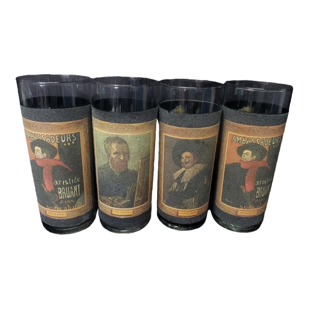 Vintage Jim Bean Black Frosted Libbey Highball Glasses Impressionist Artists